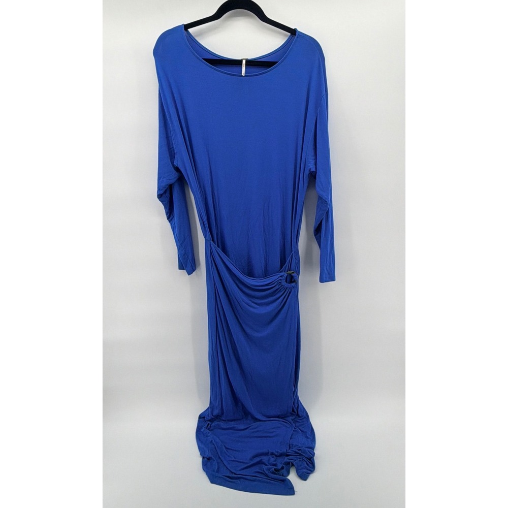 Free People Maxi‎ Dress Womens XS Blue Long Sleeve Side Ring Ruched OB1431646